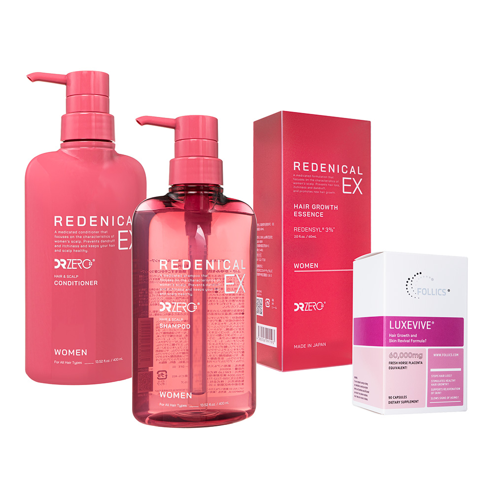 (フォリックス)ルグゼバイブ90錠+(ドクターゼロ)リデニカル・EXヘア&スカルプシャンプー・コンディショナー・エッセンス(女性用)各1本[ヤマト便] 1セット